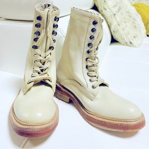 Pre-loved Free People Santa Fe lace-up genuine leather boots in egret